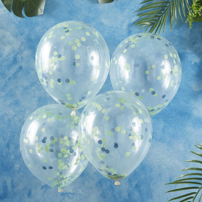 Blå og Grøn Konfetti Balloner - 5 stk. til Fest!