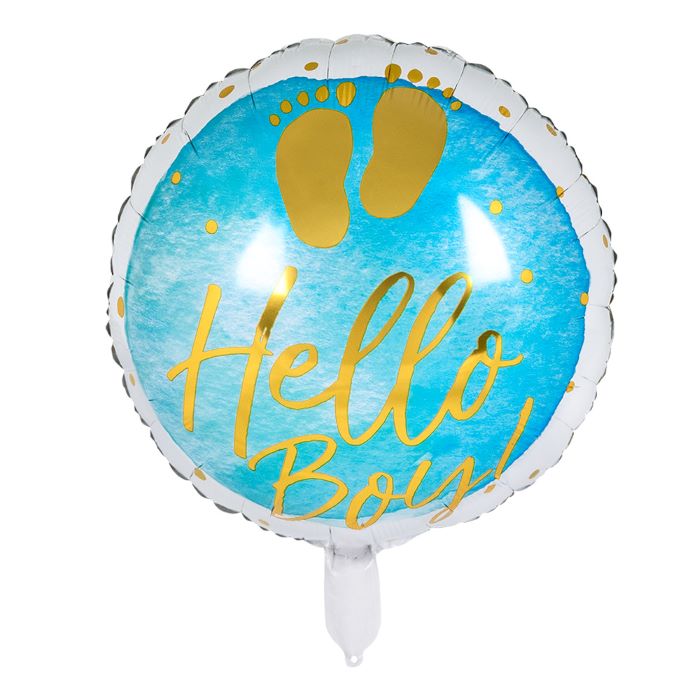 Blå og hvid folieballon til drenge - 45 cm festdeko