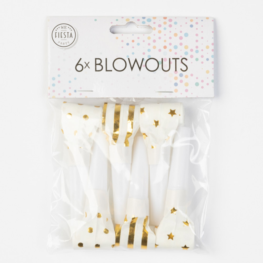 Festlige Blowouts i Hvid og Guld – 6 stk. til Fejring