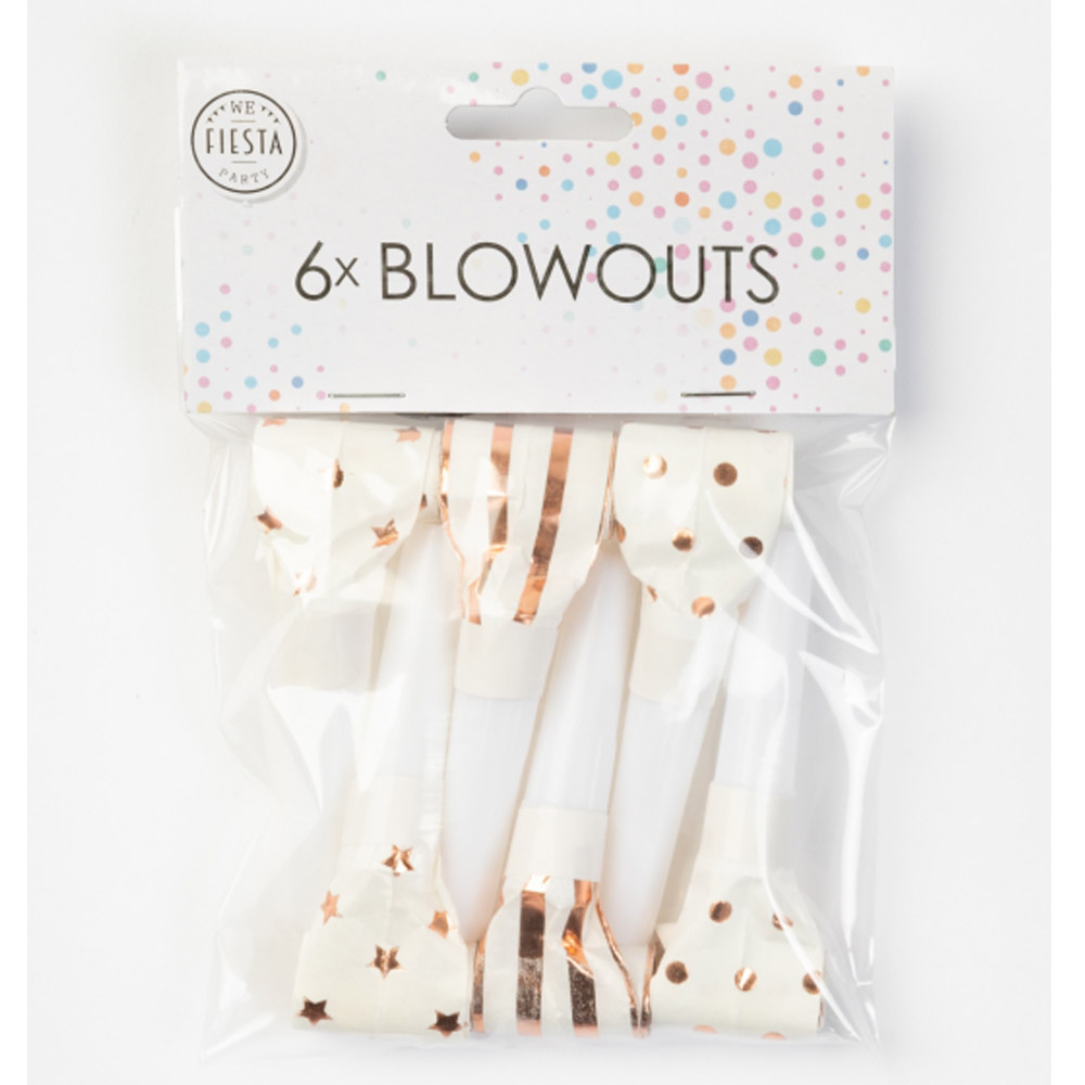 Festlige Blowouts i Hvid og Rose Gold – 6 Stk til Festen