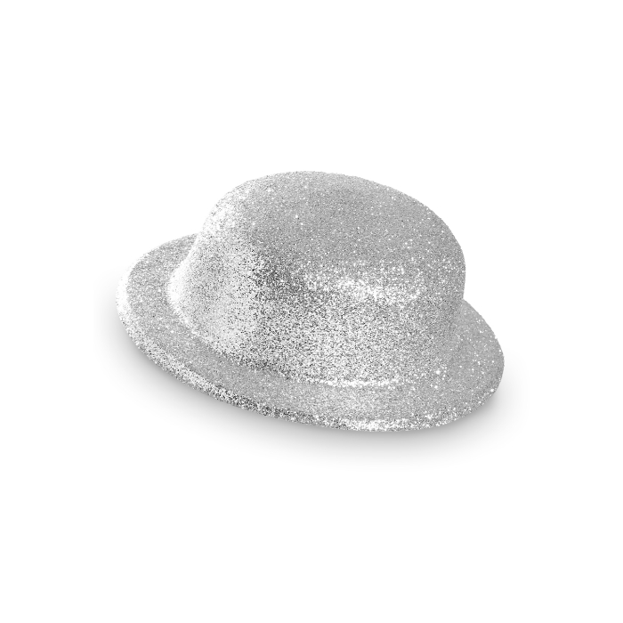 Sølv Glitter Bowlerhat til Festlige Anledninger