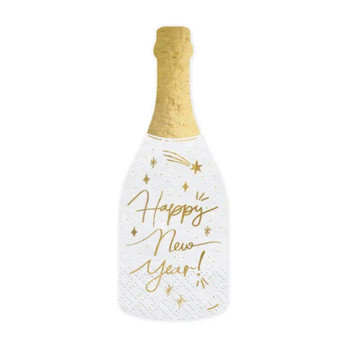 Champagne Servietter i Hvid med Gulddetaljer til Nytår