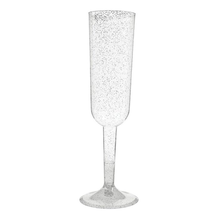 Champagneglas i Plast med Sølv Glitter – 4 stk til Fest