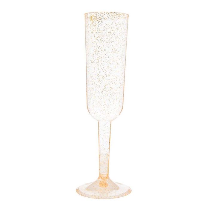 Guld Glitter Champagneglas i Plastik - 4 stk. Festtilbehør