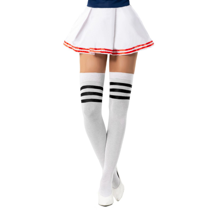 Cheerleader Knæstrømper i Hvid og Sort - Perfekt til Fest!