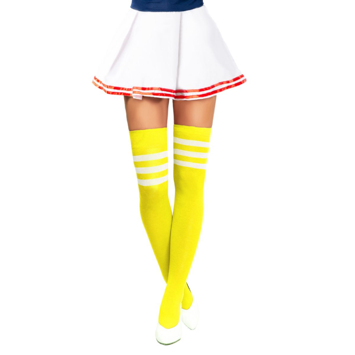 Neon Gule og Hvide Cheerleader Knæstrømper – Festlig Stil!