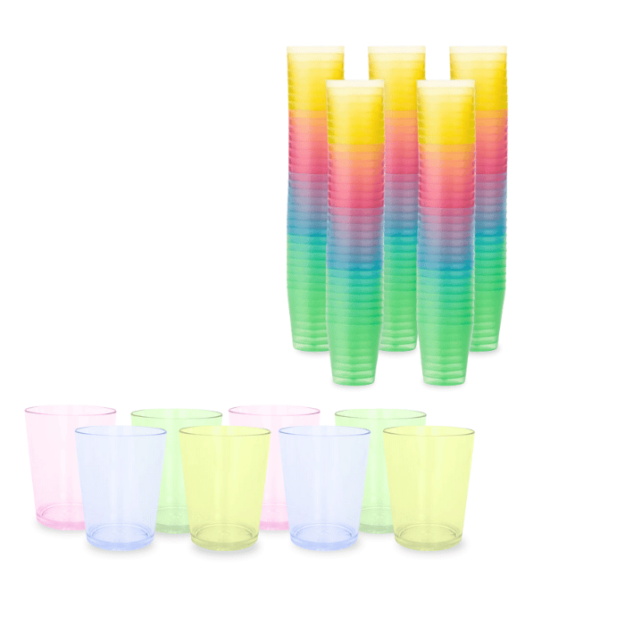 Farverige Genanvendelige Plastik Shotglas - 100 stk. Festglæde!
