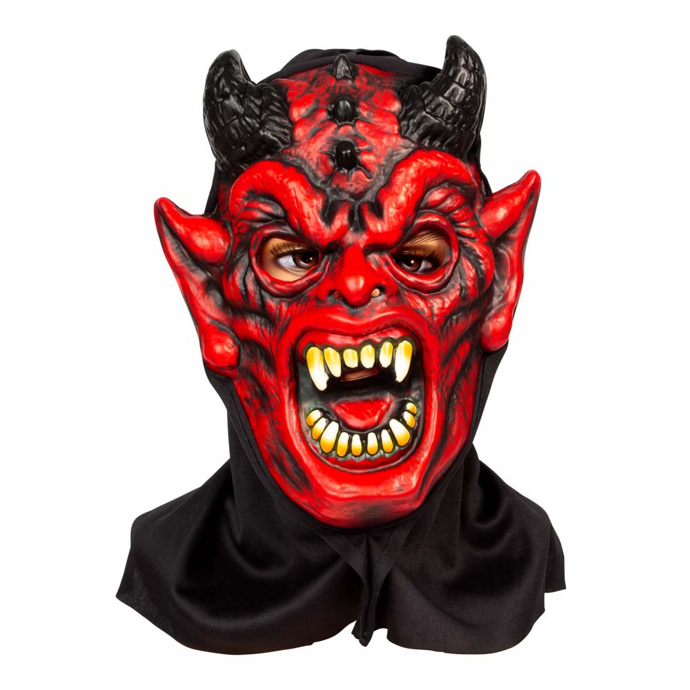 Skræmmende Djævlemaske med Hætte til Halloween Fest