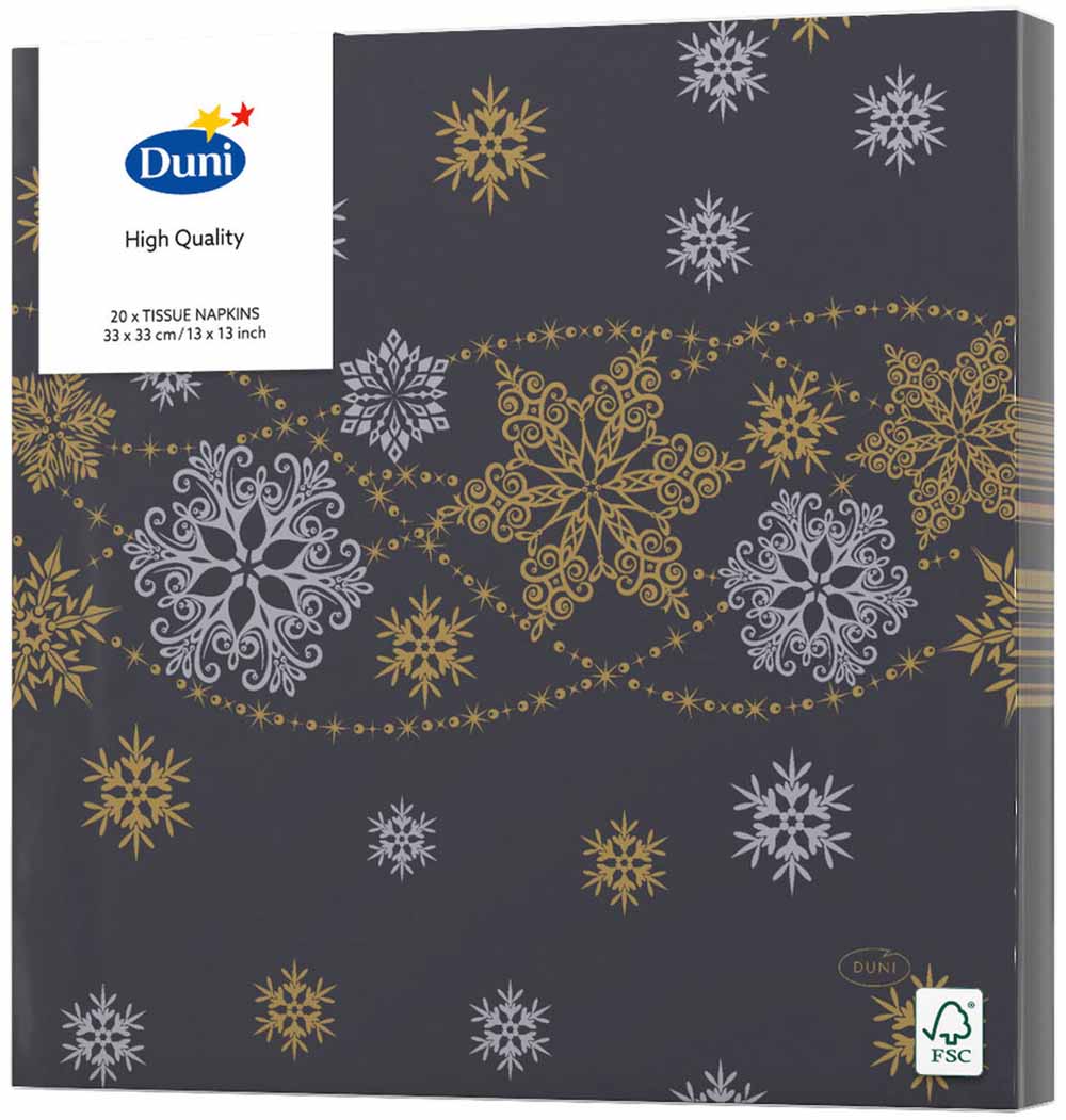 Duni Jule Servietter 20 Stk – Snefnug Glitter Sort til Fest