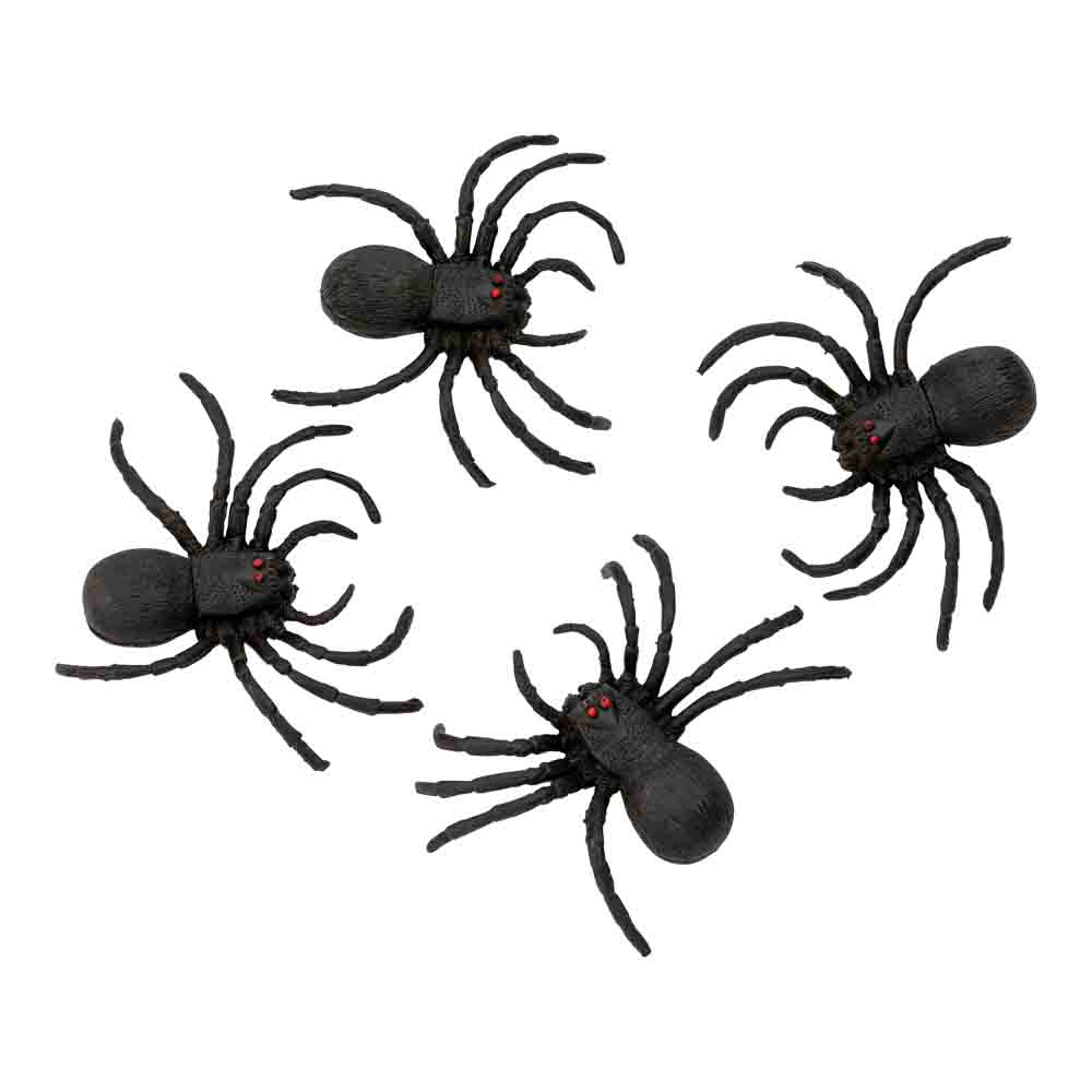 Skræmmende Halloween Edderkopper – 4 stk. Dekorationer