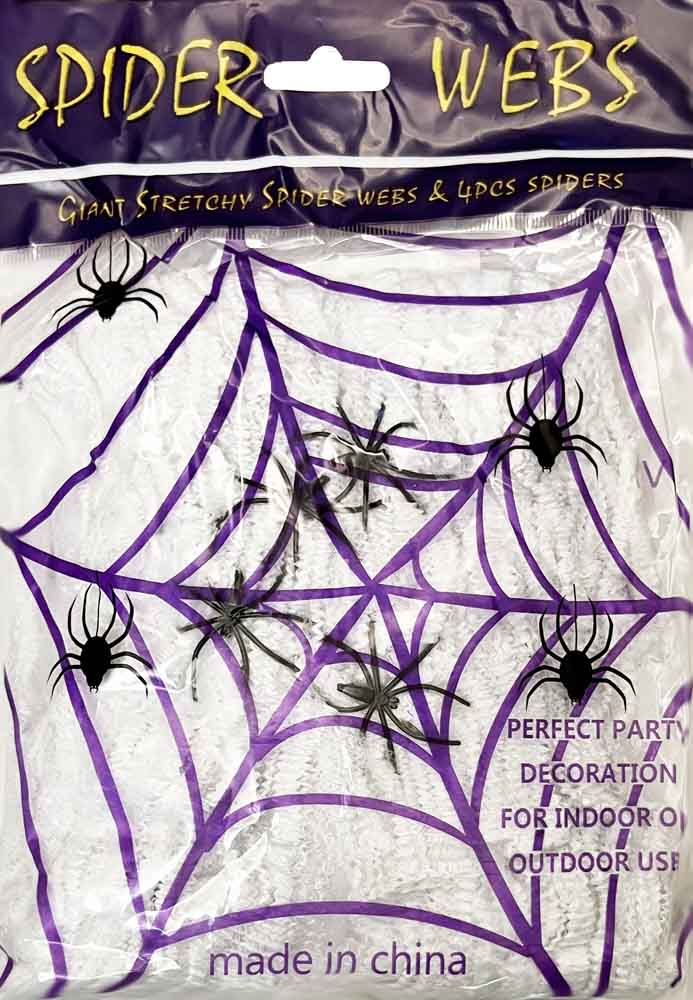 Skræmmende Halloween Spindelvæv med Edderkopper - 60g