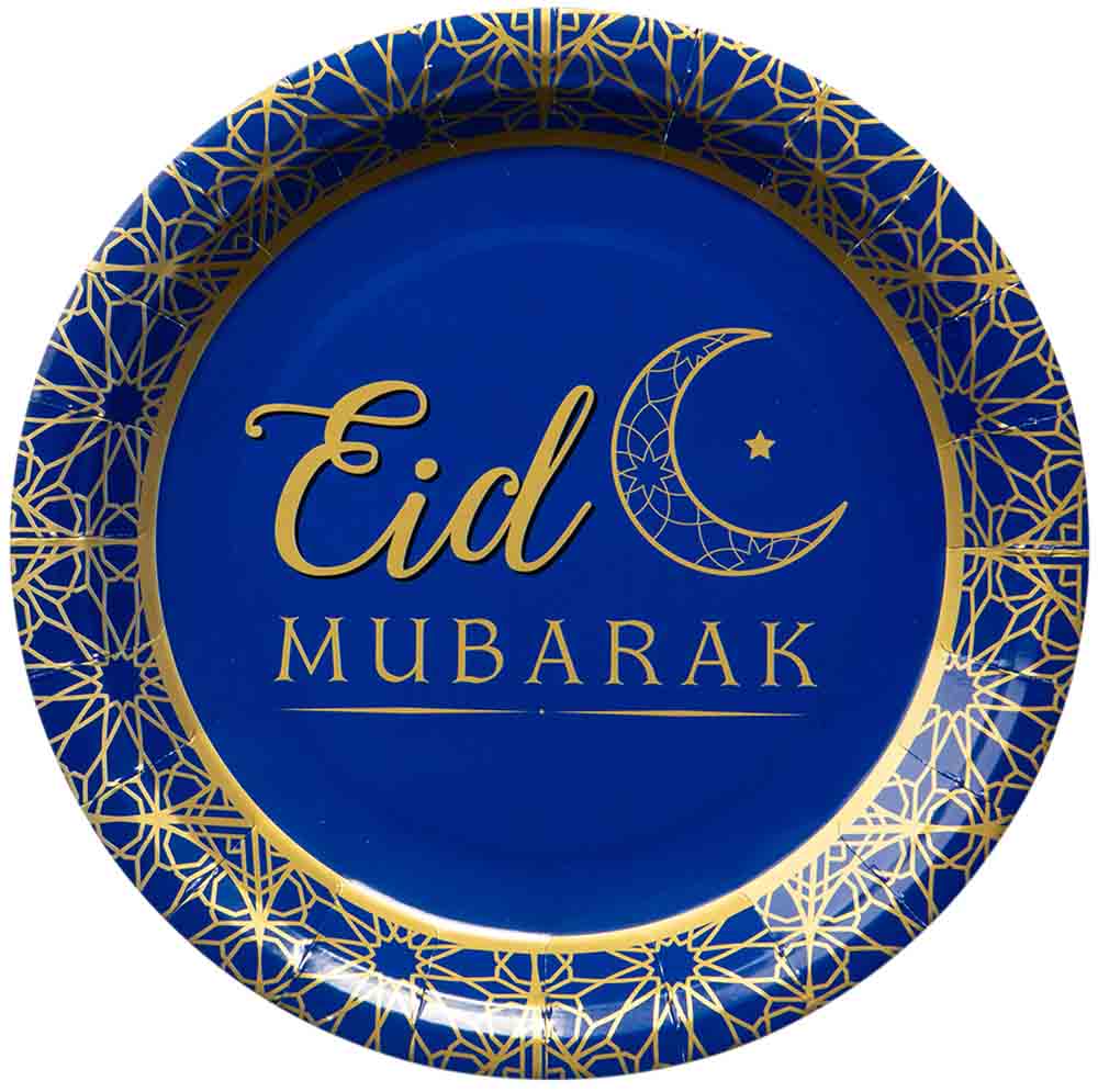 Eid Mubarak Paptallerkner – Festlige Blå til Eid Fejring