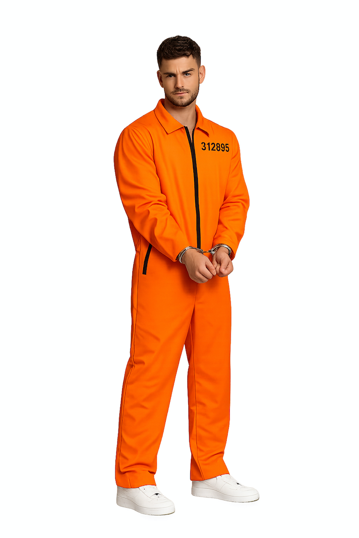 Fængselsdragt Kostume Orange Deluxe Inkl  Håndjern