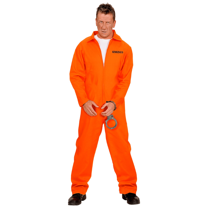 Fængselsdragt Kostume i Orange med Håndjern til Festen