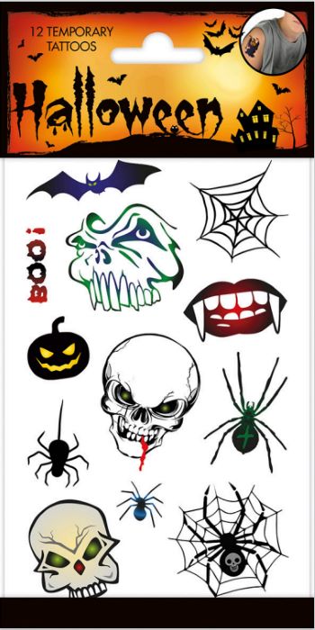 Uhyggelige Halloween Falske Tatoveringer - 12 stk.