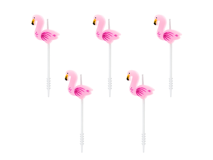 Flamingo Fødselsdagslys til Hawaii Tema Fest - 5 stk.