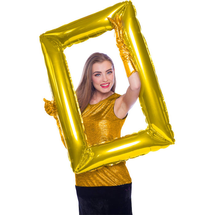 Guld Folieballon Fotoramme til Fest 85 x 60 cm