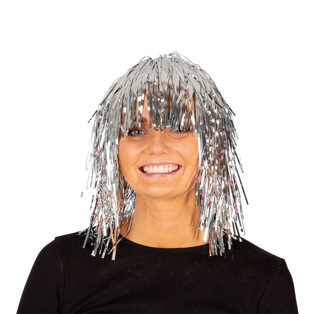 Sølv Glitter Paryk til Fest - Skab Glamour og Opmærksomhed!