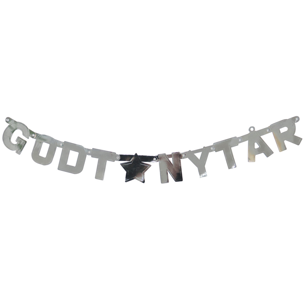 Sølv Nytår Banner – Festlig Dekoration til Fejringen!