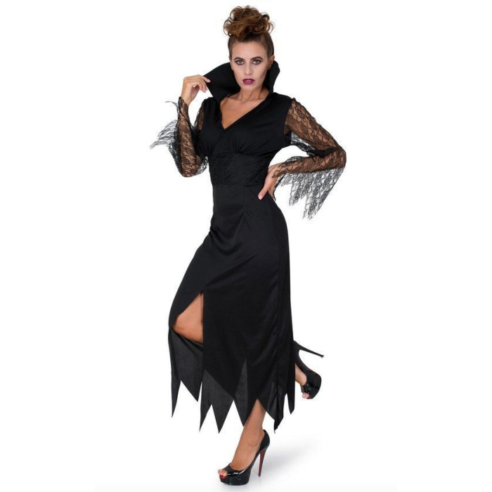 Gotisk Troldkvinde Kostume i Sort - Magisk Halloween Udstyr