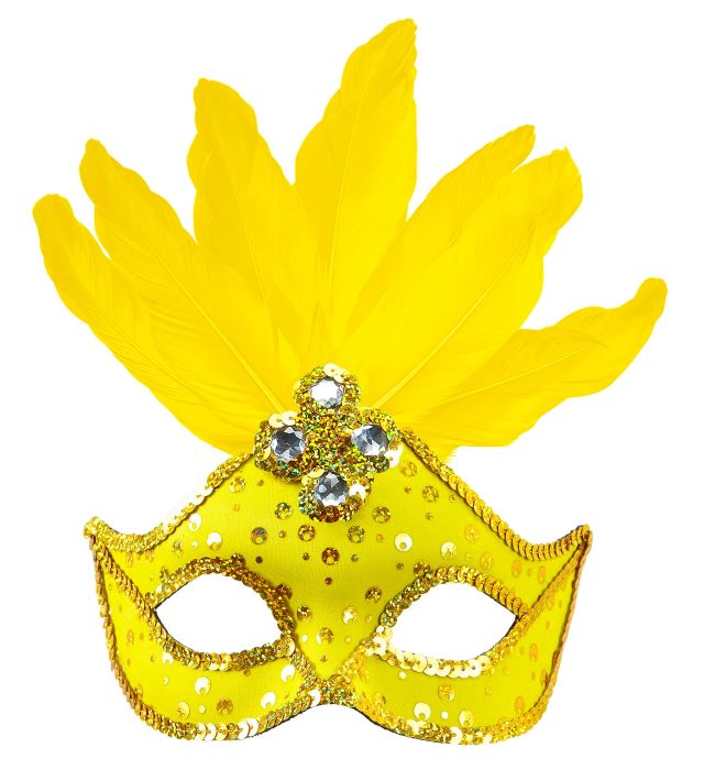 Gul Braziliansk Maske med Fjer til Temafest - Festens Midtpunkt!