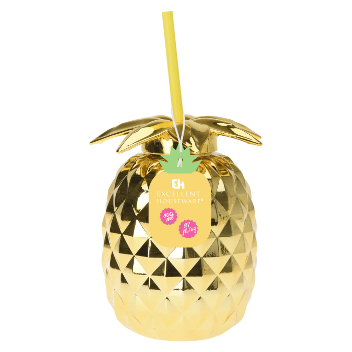 Guld Ananas Cocktailglas med Sugerør - Perfekt til Fester!
