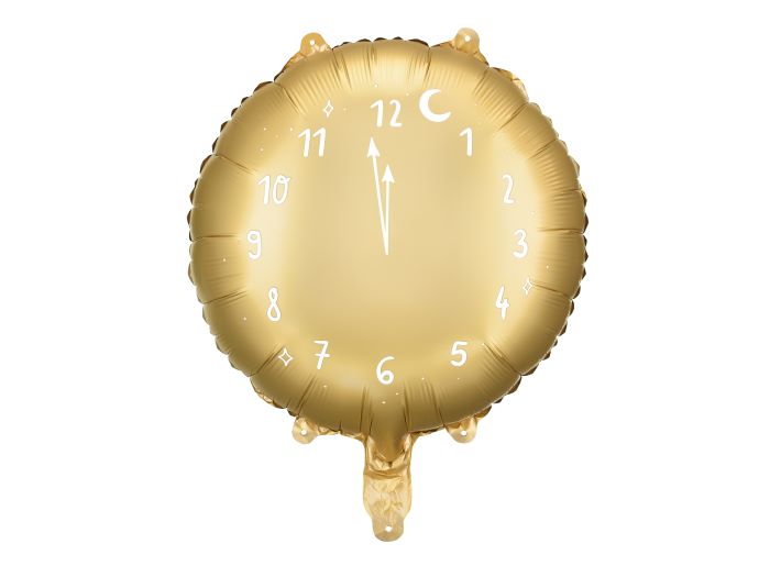 Guld Farvet Rundt Ur Folieballon - 45 cm til Festen