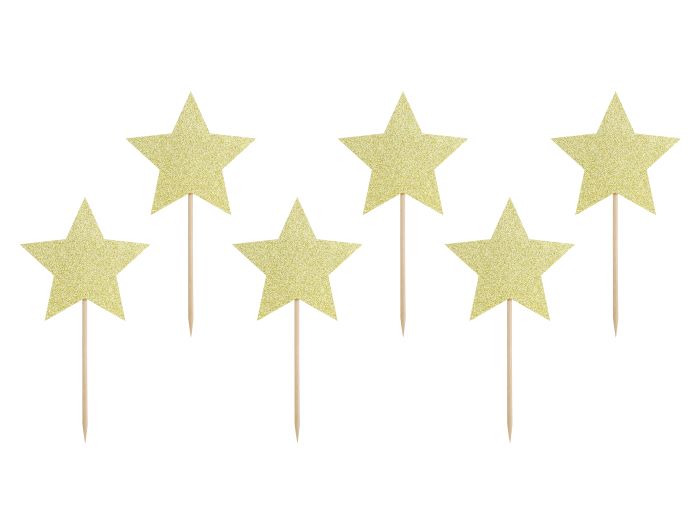 Guld Glitter Stjerne Madpinde til Fest - 6 stk.