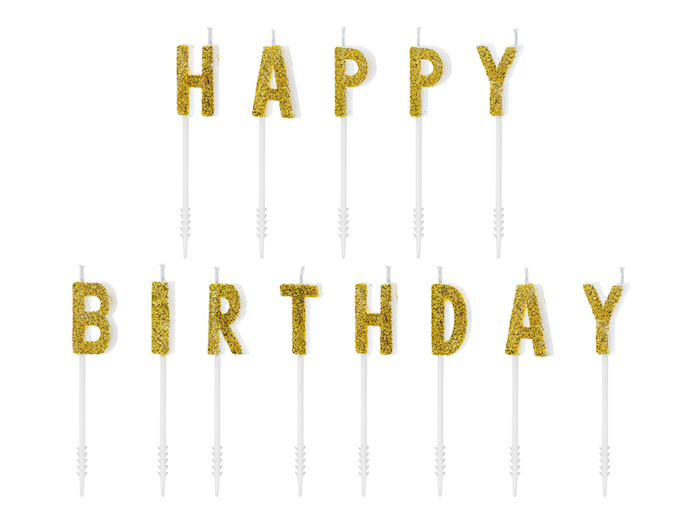 Guld Happy Birthday Kagelys til Festen