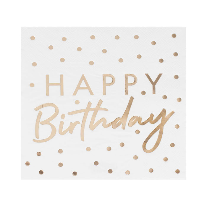 Guldprikkede Happy Birthday Servietter – 16 stk. til fest