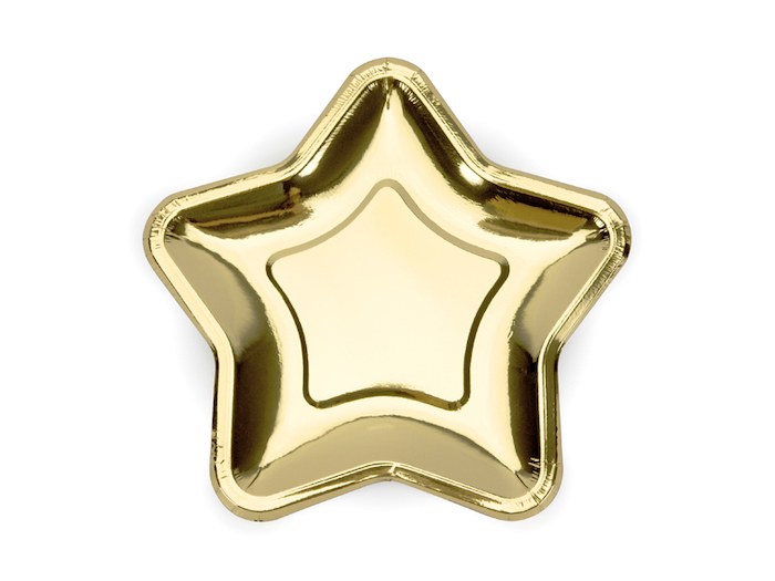Guld Stjerne Paptallerkener til Nytår – 6 stk. Festligt!