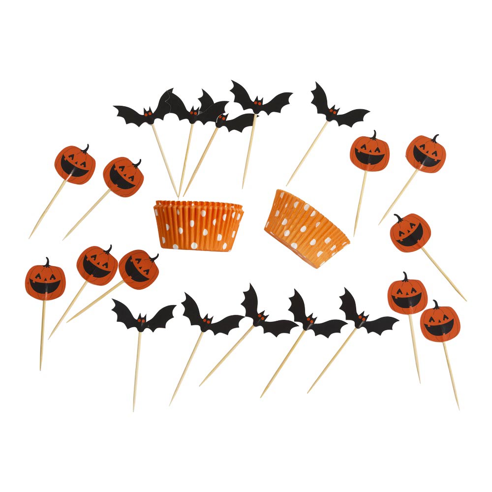 Halloween Muffinsforme med Flagermus og Græskar - 20 stk.