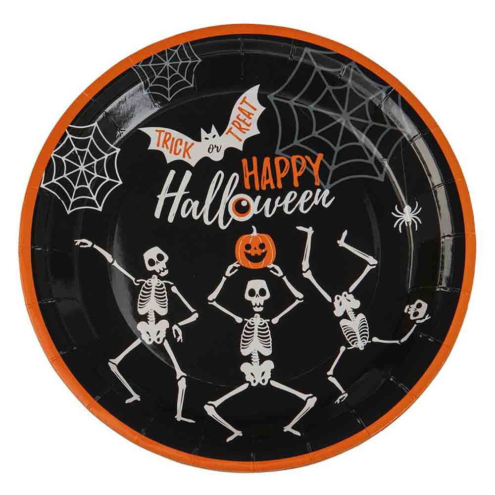 Halloween Tallerkner med Skeletter - 8 stk. til Fest!