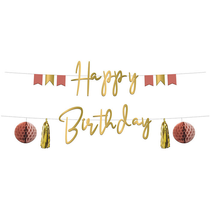 Gylden Happy Birthday Guirlande – 1,5 m til Festen