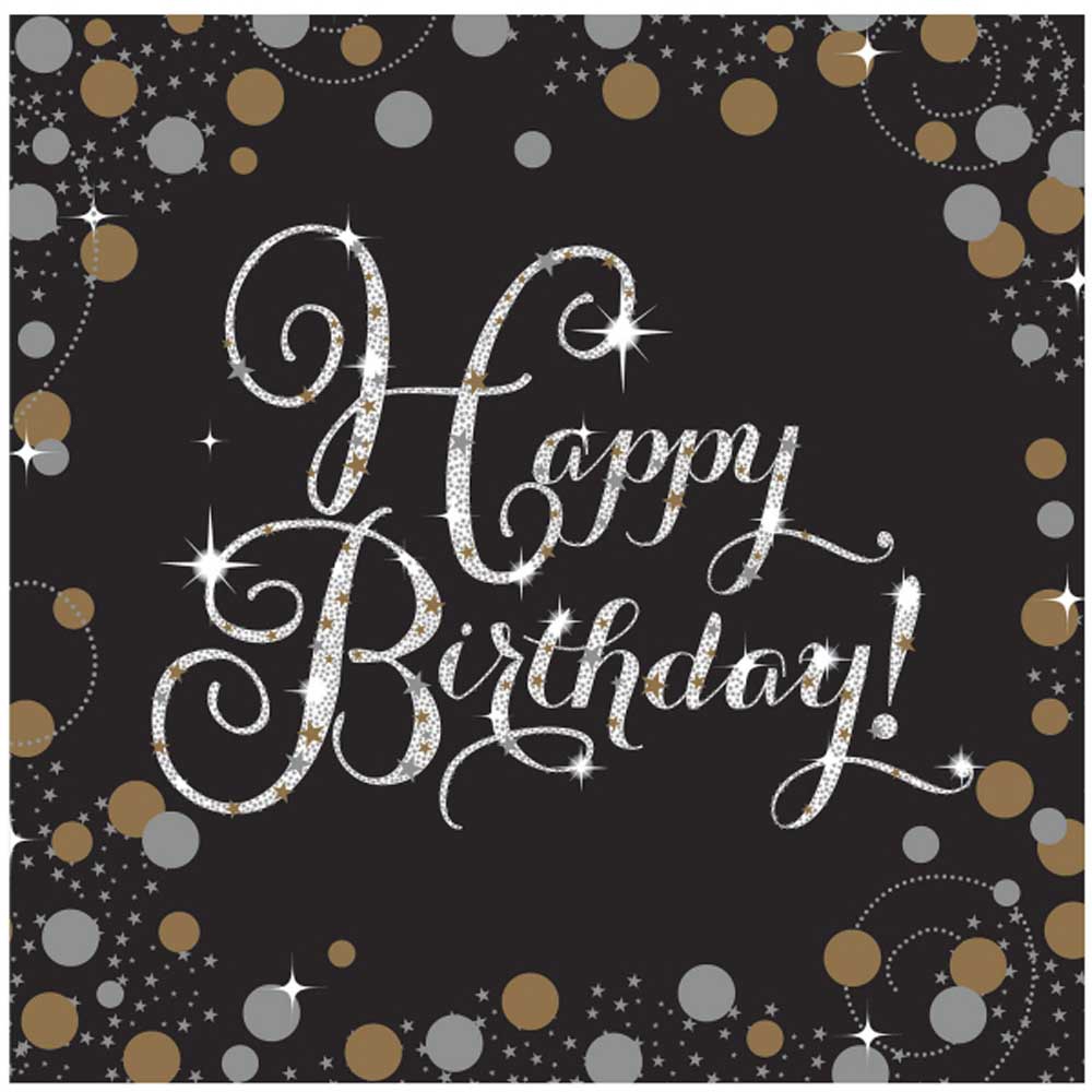 Sølv "Happy Birthday" Servietter - 16 Stk til Festen