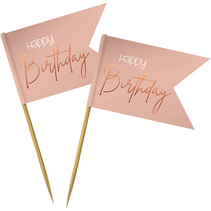 Lyserøde Happy Birthday Træpinde til Fødselsdag 36 stk.
