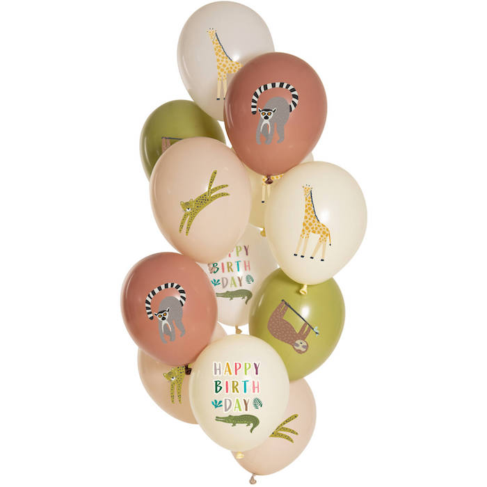 Glade Fødselsdags Zoo Balloner 12 stk. - 33 cm
