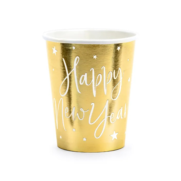Happy New Year Krus i Guld - 6 stk. til Nytårsfesten