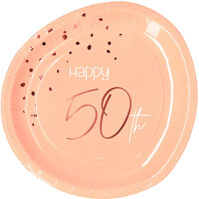 Glade 50-års Paptallerkner Rosa - 8 stk. til Fødselsdag
