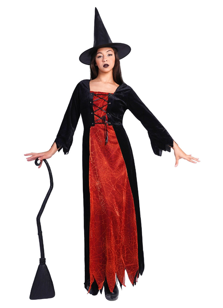 Elegant Hekse Kostume i Rød og Sort til Halloween!