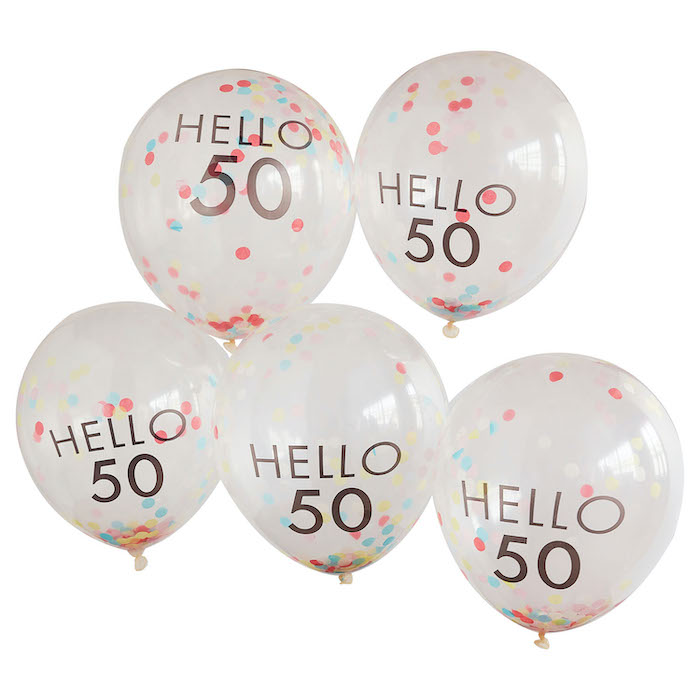 Hello 50 Multifarvet Konfetti Balloner til Fødselsdag 5x