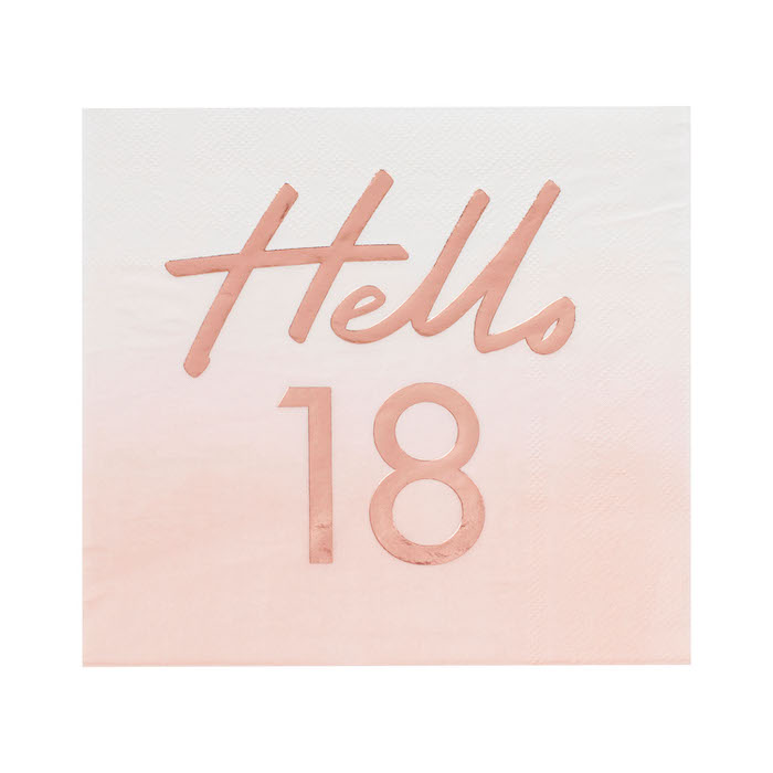Hello 18 Pink/Rose Gold Servietter - Perfekt til Fødselsdag