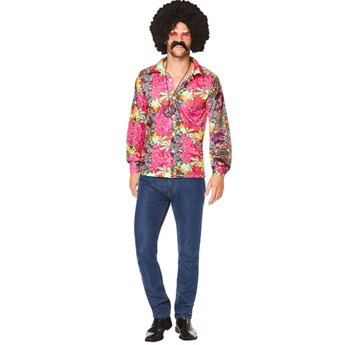 Lyserød Hippie Skjorte med Blomster til Mænd - Trendy Stil