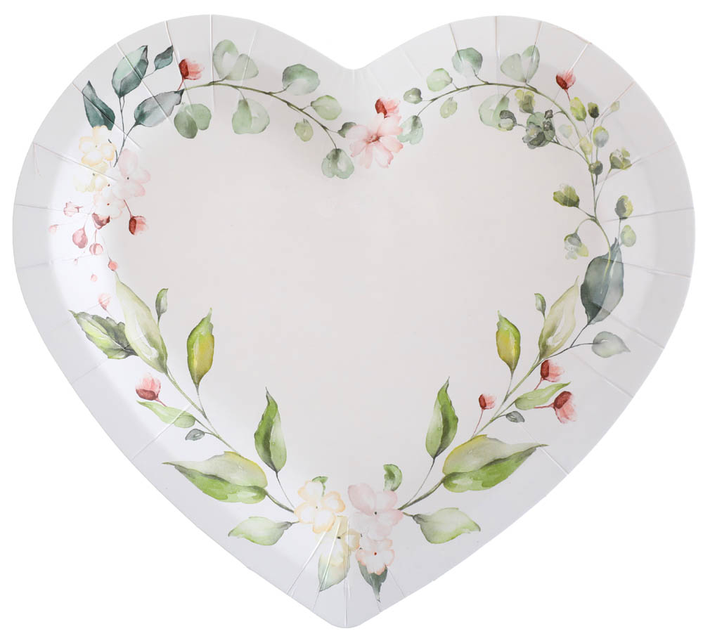 Hjerteformede Paptallerkner med Blomster – 10 Stk til Fest