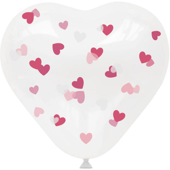 Hjerteformet ballon med pink konfetti til fest!