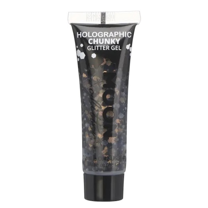 Holografisk Chunky Glitter Gel - Sort 12 ml til Fest