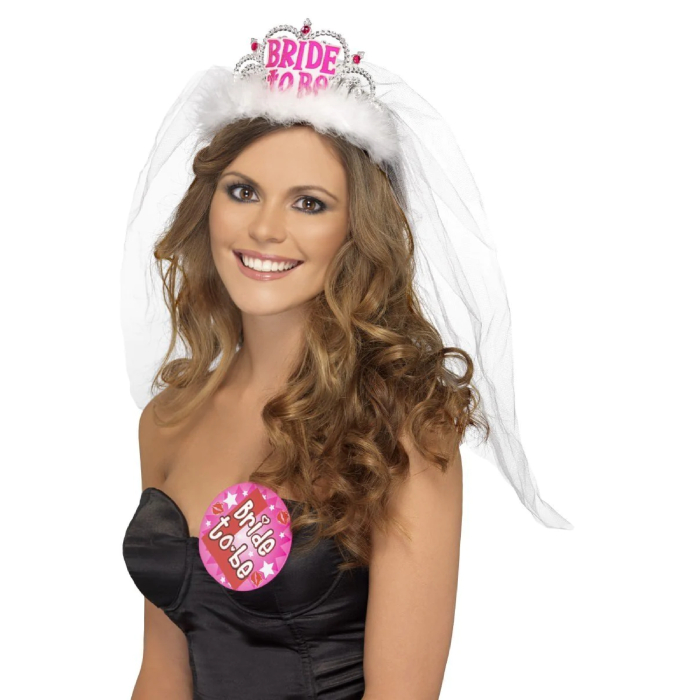 Hvid   Pink Bride     Diadem Med Slør One-size