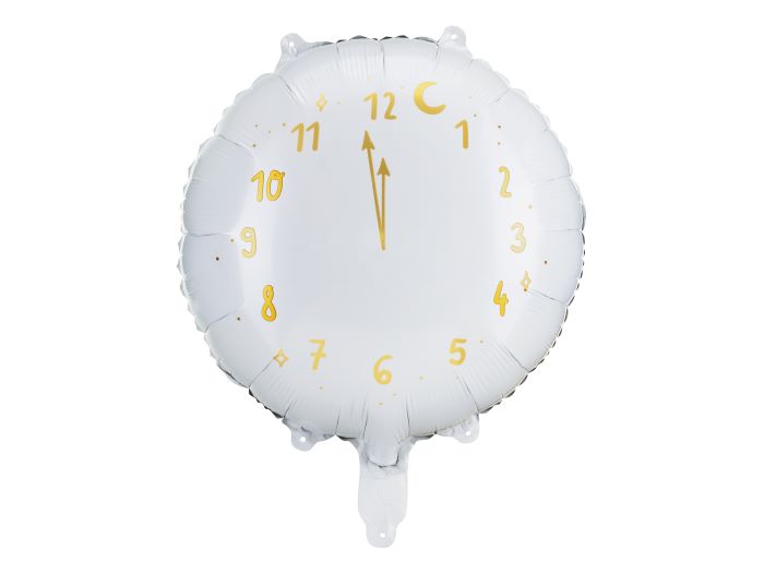 Hvid Rund Folieballon med Guld Urviser - Tal 45