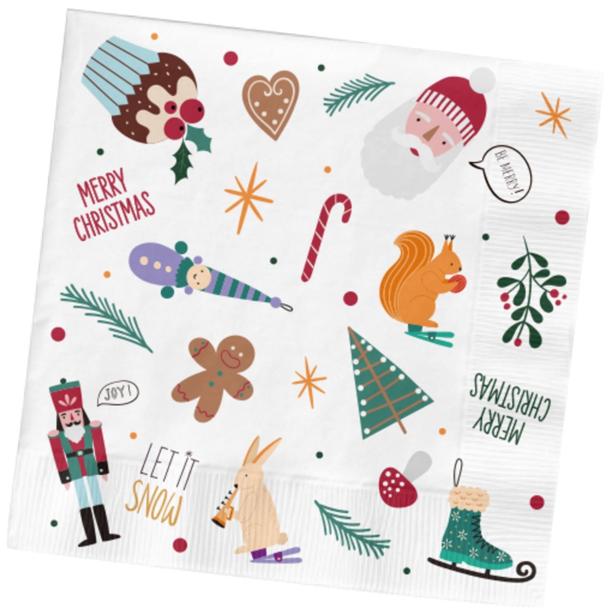 Hvide Jule Servietter Med Julemotiver 20x 33x33
