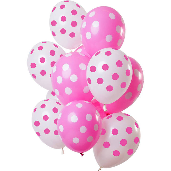 Hvide og Pink Prikkede Balloner - 12 stk. til Festen